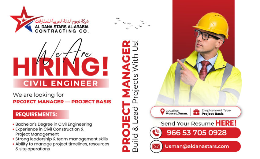 Project Manager – Civil Engineer – Project Basis in Muscat Oman